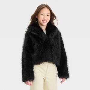 NEW Girls' Short Faux Fur Jacket - art class™ Black S